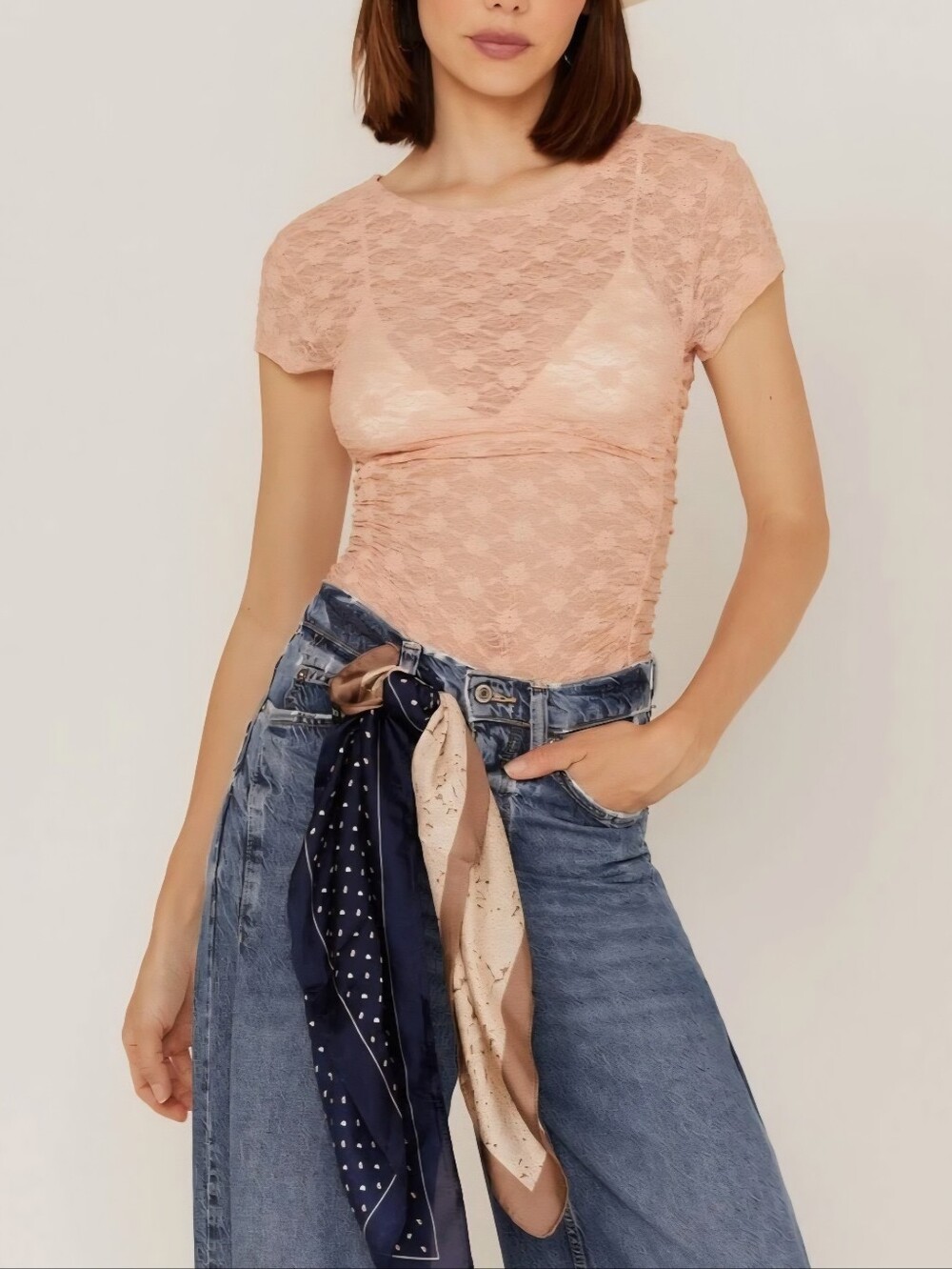 Free People Intimately Keep It Simple Coral Sands Lace Baby Tee Top